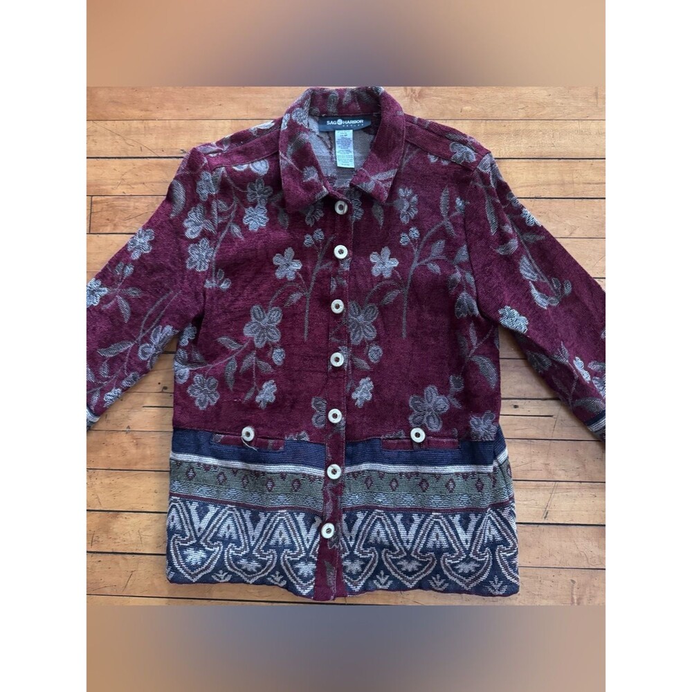 Sag Harbor Tapestry Jacket maroon red purple vintage Y2K 90s floral abstract